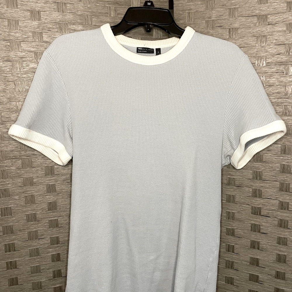 ASOS Design size M Light Blue Textured Short Sleeve Shirt